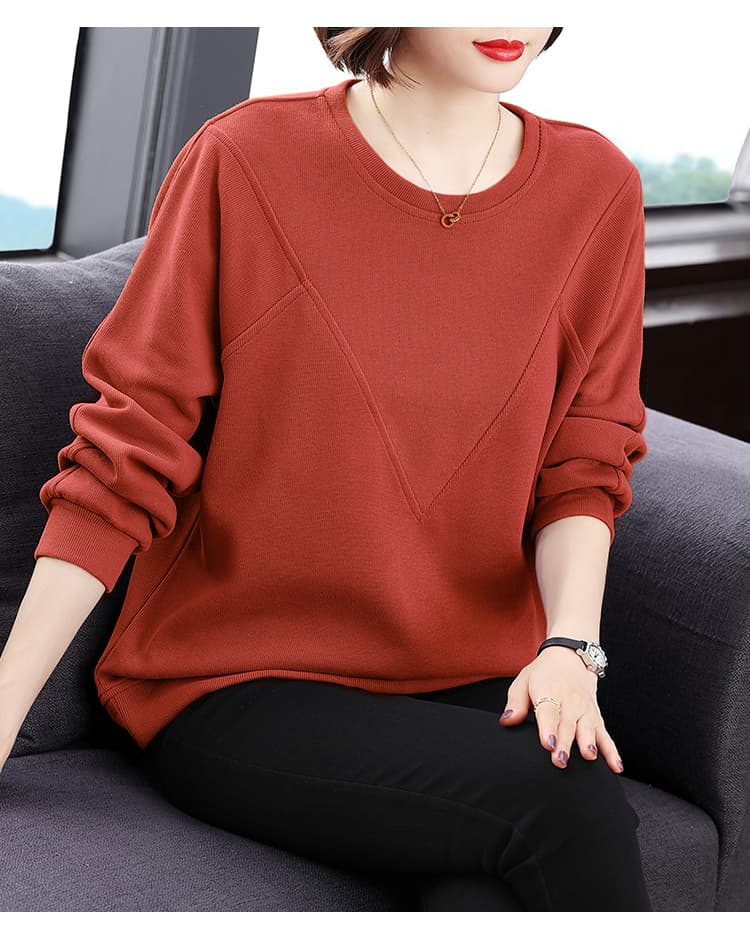 2026 가을 겨울 새로운 라운드 넥 연령 감소 후드티 여성 중년 엄마 외국 가스 루즈핏 빅 사이즈 캐주얼 긴팔 맨위 상세 이미지 17