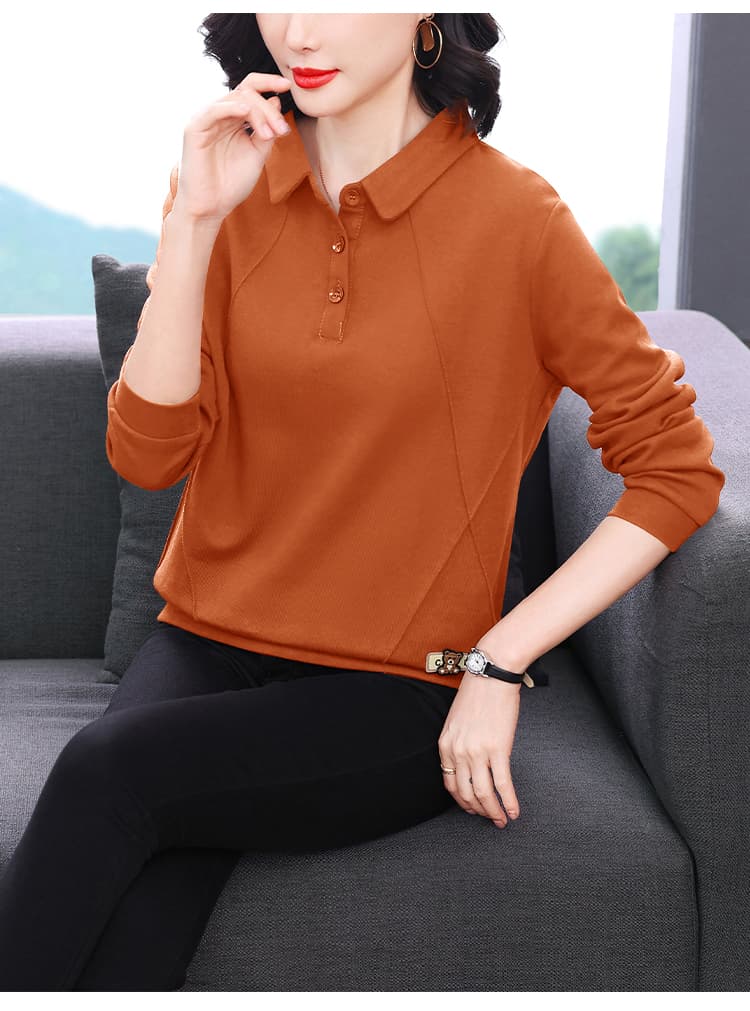 2026 가을 새로운 중년 및 고령자 루즈핏 슬림해 보이는 빅 사이즈 폴로 칼라 맨위 엄마 캐주얼 연령 감소 긴팔 후드티 상세 이미지 18