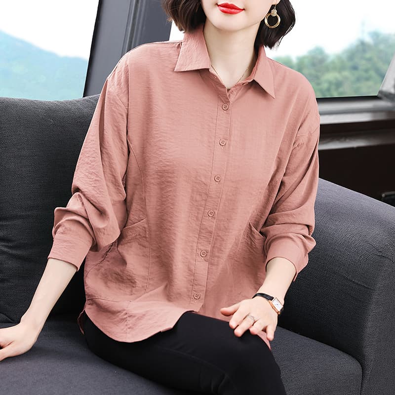 2026 가을 새로운 긴팔 셔츠 여성 중년 엄마 가을 의상 빅 사이즈 루즈핏 캐주얼 맨위 마 면 셔츠 재킷 이미지 3