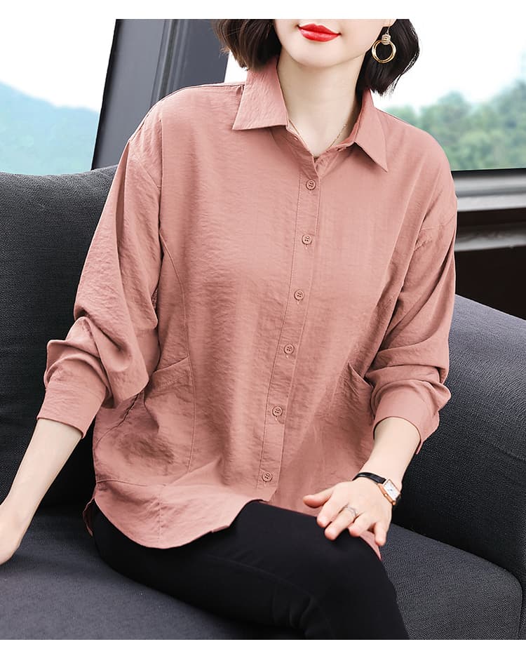 2026 가을 새로운 긴팔 셔츠 여성 중년 엄마 가을 의상 빅 사이즈 루즈핏 캐주얼 맨위 마 면 셔츠 재킷 상세 이미지 16