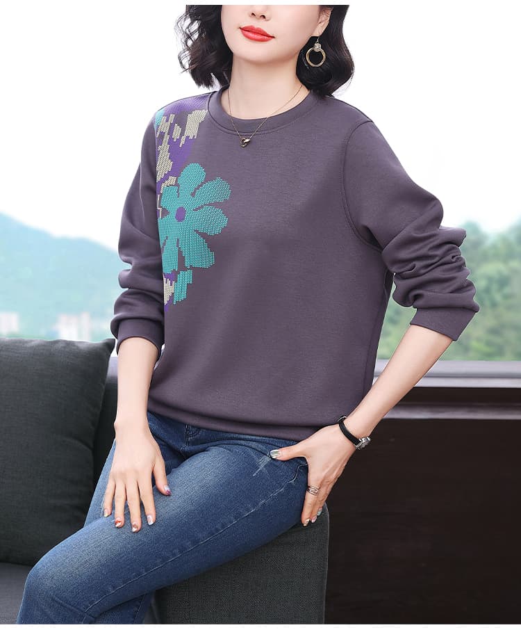 2026 가을 새로운 패션 연령 감소 라운드 넥 후드티 여성 프린트 루즈핏 슬림해 보이는 공기 면 풀오버 맨위 트렌디 상세 이미지 9