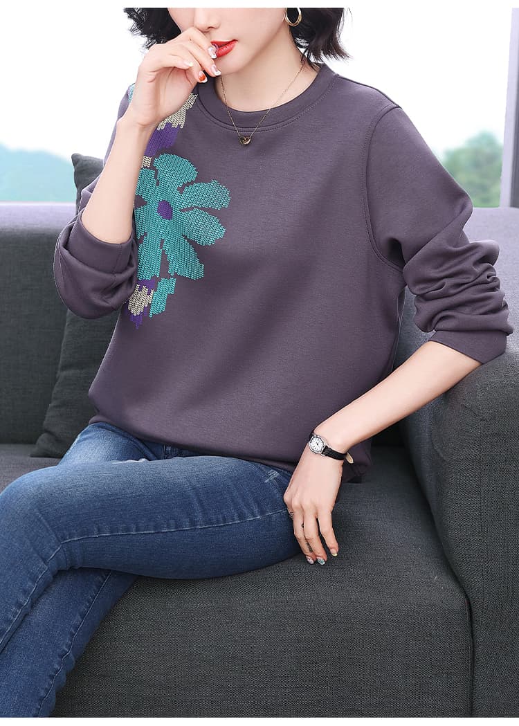 2026 가을 새로운 패션 연령 감소 라운드 넥 후드티 여성 프린트 루즈핏 슬림해 보이는 공기 면 풀오버 맨위 트렌디 상세 이미지 11