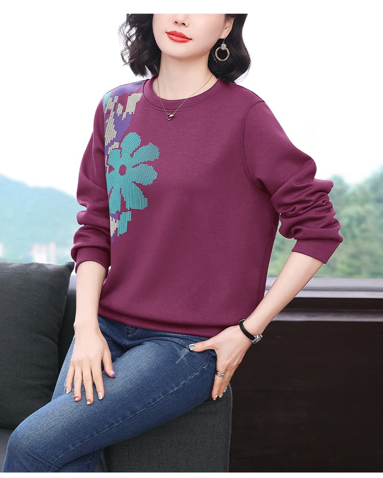 2026 가을 새로운 패션 연령 감소 라운드 넥 후드티 여성 프린트 루즈핏 슬림해 보이는 공기 면 풀오버 맨위 트렌디 상세 이미지 15