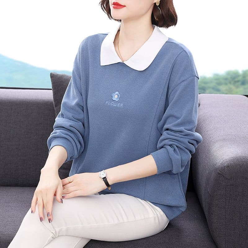 2026 가을 새로운 루즈핏 한국 스타일 슬림해 보이는 이른 가을 폴로 칼라 후드티 여성 외국 가스 엄마 맨위 풀오버 재킷 이미지 2