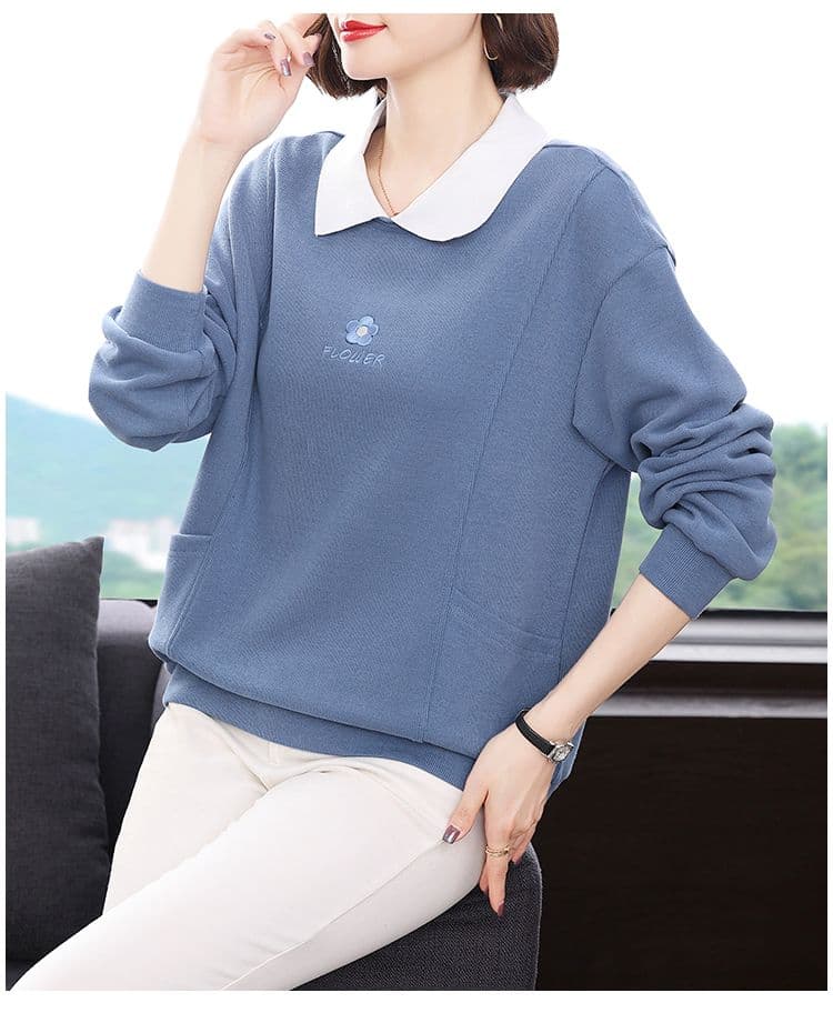 2026 가을 새로운 루즈핏 한국 스타일 슬림해 보이는 이른 가을 폴로 칼라 후드티 여성 외국 가스 엄마 맨위 풀오버 재킷 상세 이미지 10