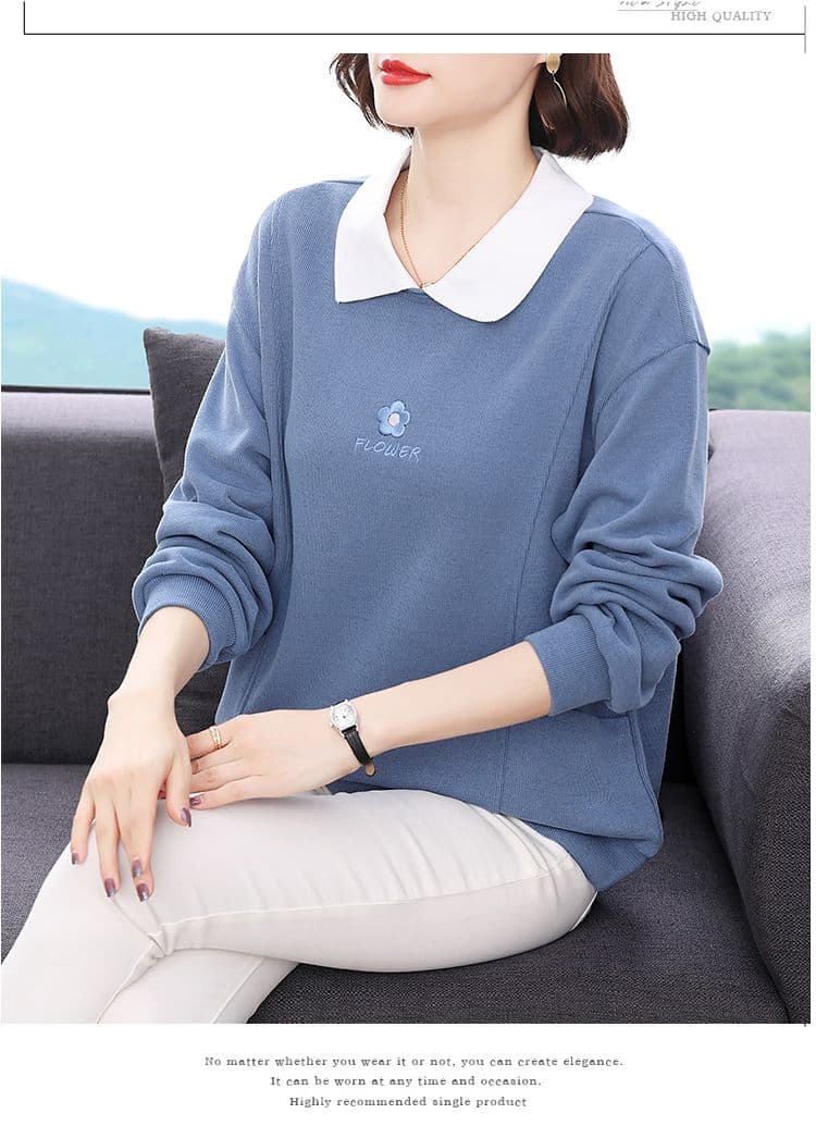 2026 가을 새로운 루즈핏 한국 스타일 슬림해 보이는 이른 가을 폴로 칼라 후드티 여성 외국 가스 엄마 맨위 풀오버 재킷 상세 이미지 14