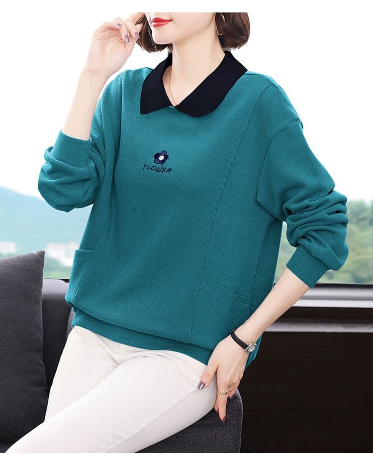 2026 가을 새로운 루즈핏 한국 스타일 슬림해 보이는 이른 가을 폴로 칼라 후드티 여성 외국 가스 엄마 맨위 풀오버 재킷 상세 이미지 16