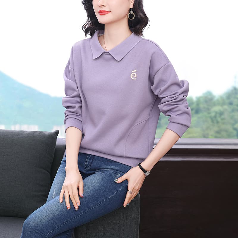2026 가을 새로운 폴로 칼라 후드티 여성 봄 가을 얇은 스타일 폭발 보라색 맨위 패션 외국 가스 연령 감소 재킷 이미지 4