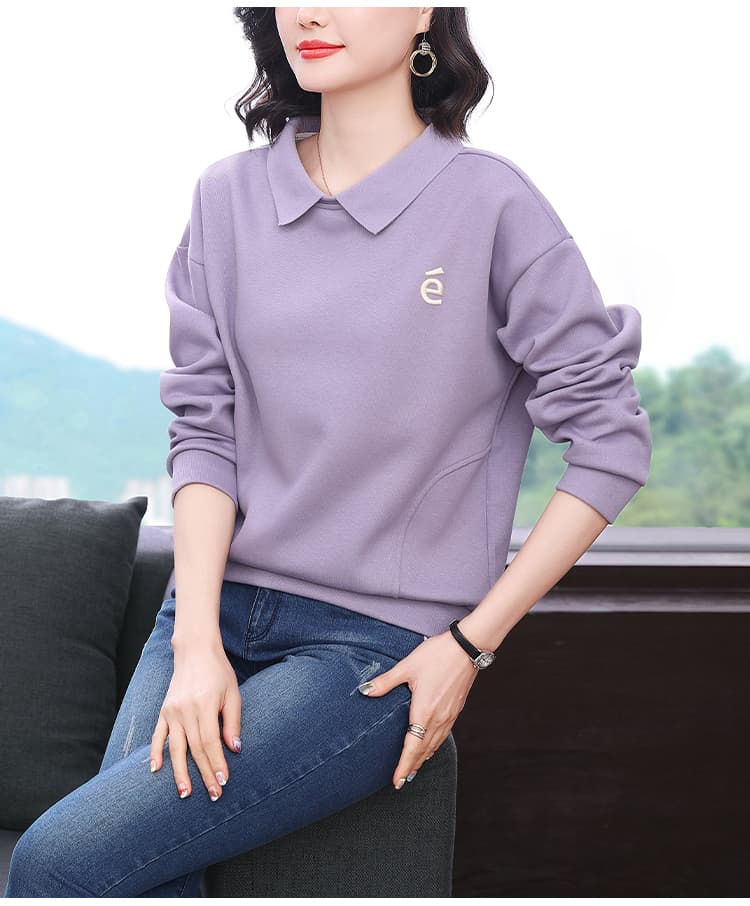 2026 가을 새로운 폴로 칼라 후드티 여성 봄 가을 얇은 스타일 폭발 보라색 맨위 패션 외국 가스 연령 감소 재킷 상세 이미지 9