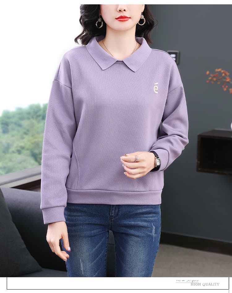 2026 가을 새로운 폴로 칼라 후드티 여성 봄 가을 얇은 스타일 폭발 보라색 맨위 패션 외국 가스 연령 감소 재킷 상세 이미지 12