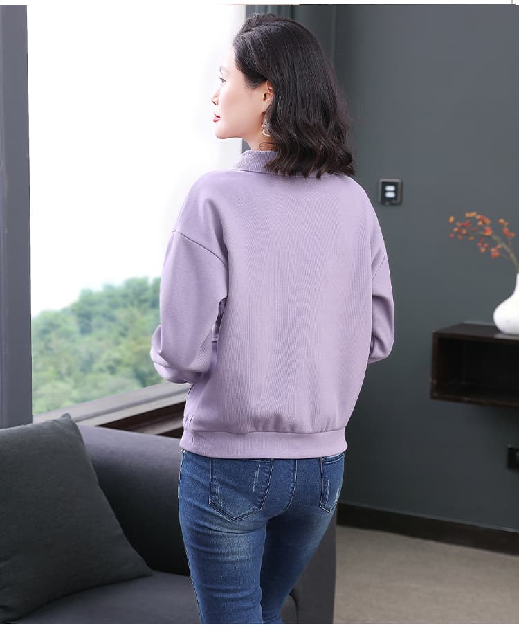 2026 가을 새로운 폴로 칼라 후드티 여성 봄 가을 얇은 스타일 폭발 보라색 맨위 패션 외국 가스 연령 감소 재킷 상세 이미지 13