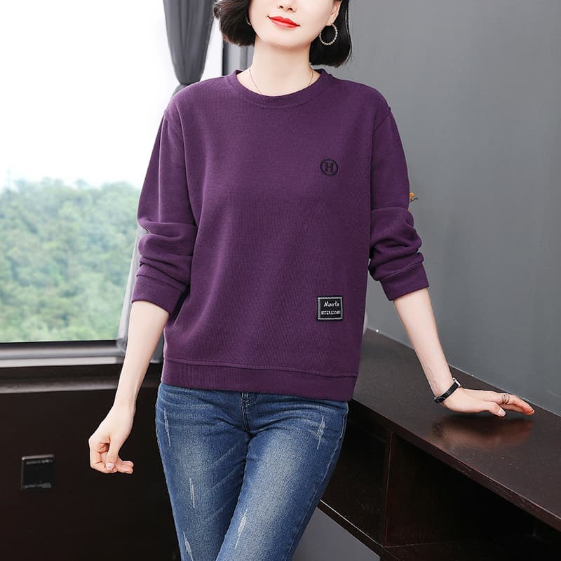 2026 가을 새로운 루즈핏 자수 후드티 여성 패션 슬림해 보이는 연령 감소 라운드 넥 긴팔 캐주얼 맨위 빅 사이즈 이미지 5