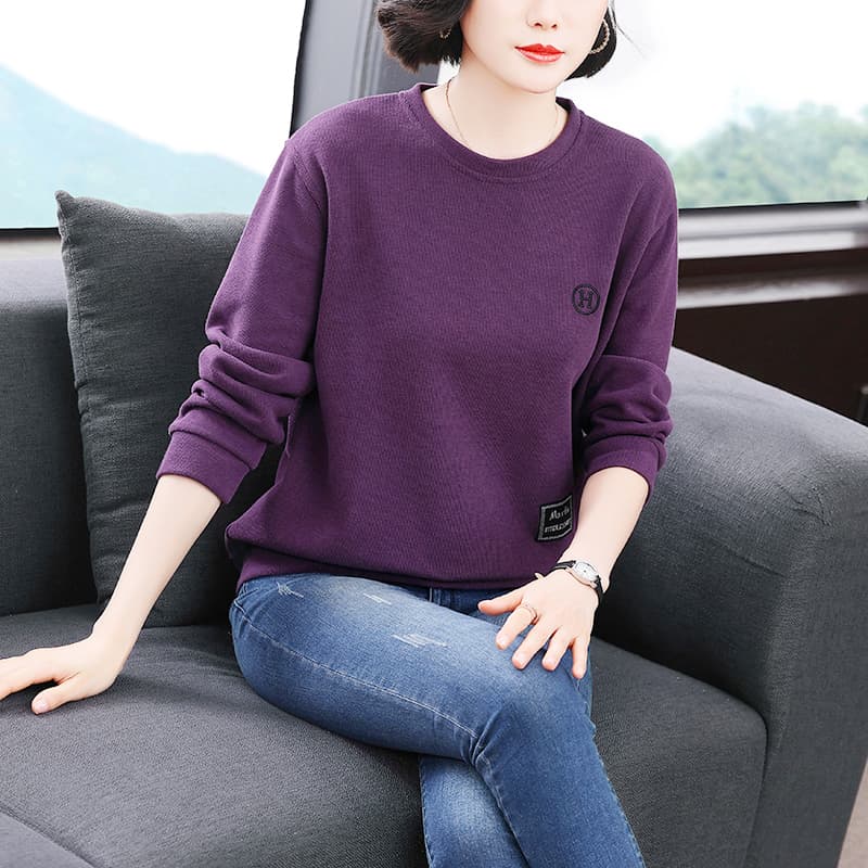 2026 가을 새로운 루즈핏 자수 후드티 여성 패션 슬림해 보이는 연령 감소 라운드 넥 긴팔 캐주얼 맨위 빅 사이즈 이미지 3