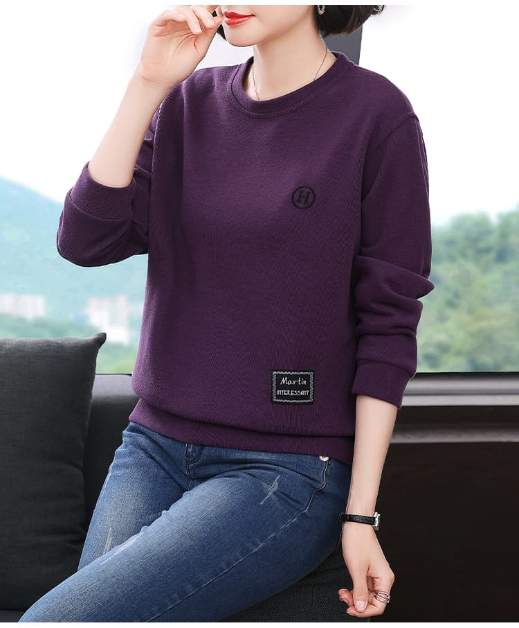 2026 가을 새로운 루즈핏 자수 후드티 여성 패션 슬림해 보이는 연령 감소 라운드 넥 긴팔 캐주얼 맨위 빅 사이즈 상세 이미지 9