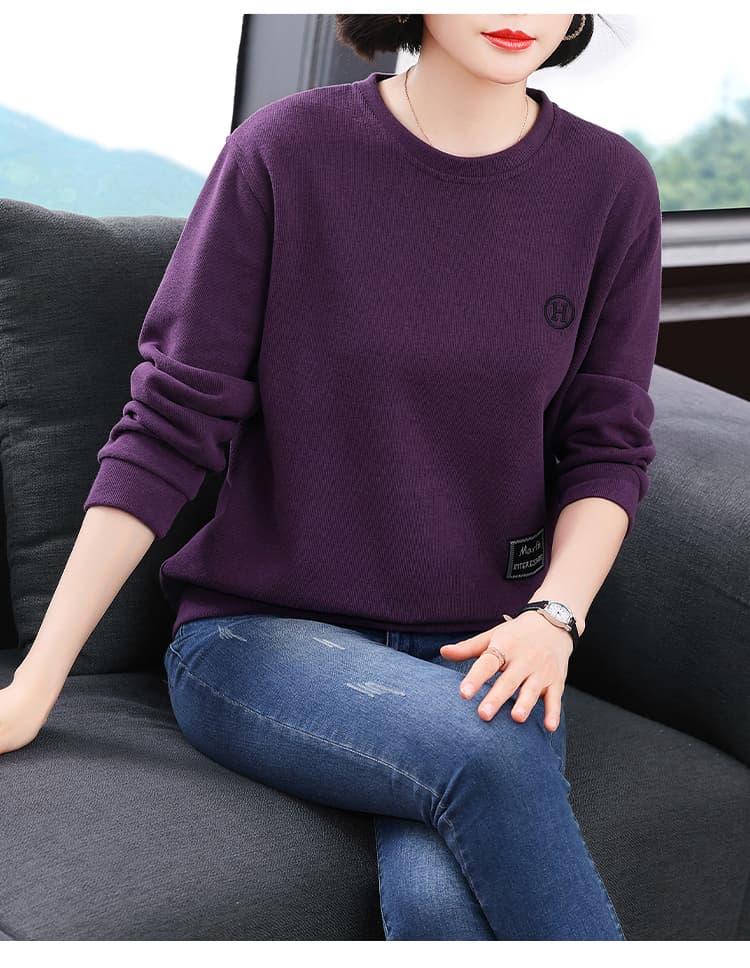 2026 가을 새로운 루즈핏 자수 후드티 여성 패션 슬림해 보이는 연령 감소 라운드 넥 긴팔 캐주얼 맨위 빅 사이즈 상세 이미지 10