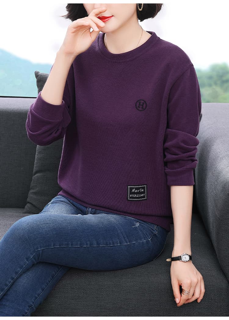 2026 가을 새로운 루즈핏 자수 후드티 여성 패션 슬림해 보이는 연령 감소 라운드 넥 긴팔 캐주얼 맨위 빅 사이즈 상세 이미지 11