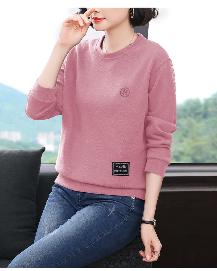 2026 가을 새로운 루즈핏 자수 후드티 여성 패션 슬림해 보이는 연령 감소 라운드 넥 긴팔 캐주얼 맨위 빅 사이즈 상세 이미지 15