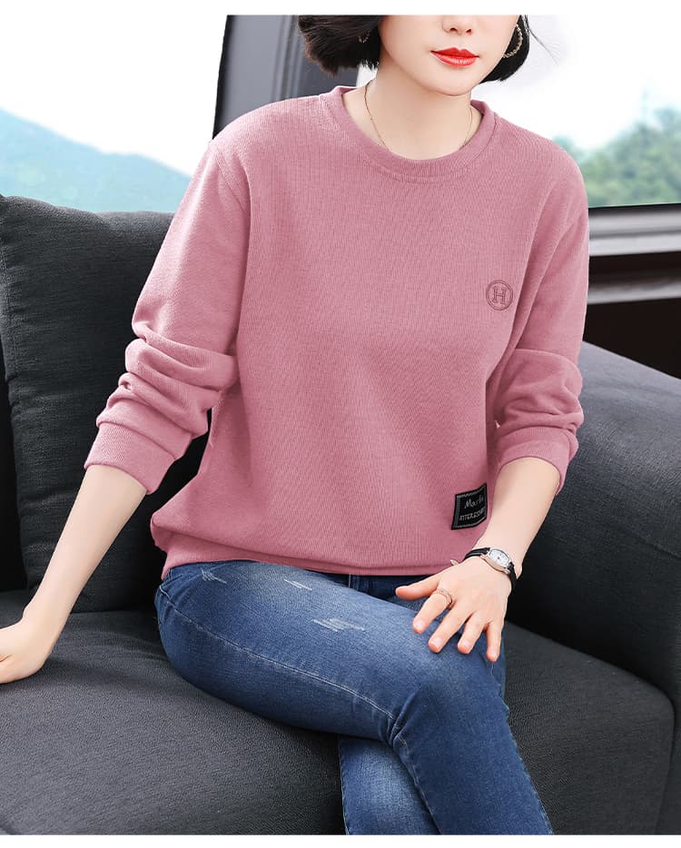 2026 가을 새로운 루즈핏 자수 후드티 여성 패션 슬림해 보이는 연령 감소 라운드 넥 긴팔 캐주얼 맨위 빅 사이즈 상세 이미지 16