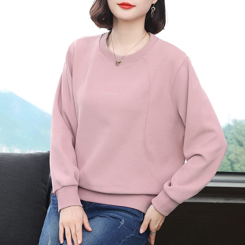2026 가을 겨울 새로운 폭발 긴팔 작은 키 맨위 얇은 스타일 라운드 넥 루즈핏 캐주얼 없음 모자 후드티 여성 트렌디 이미지 5