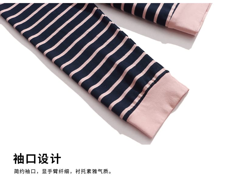 순면 패치워크 색상 스트라이프 긴팔 티셔츠 여성 가을 의상 새로운 폴로 칼라 연령 감소 맨위 중년 어머니 드레스 외국 가스 맨위 상세 이미지 21