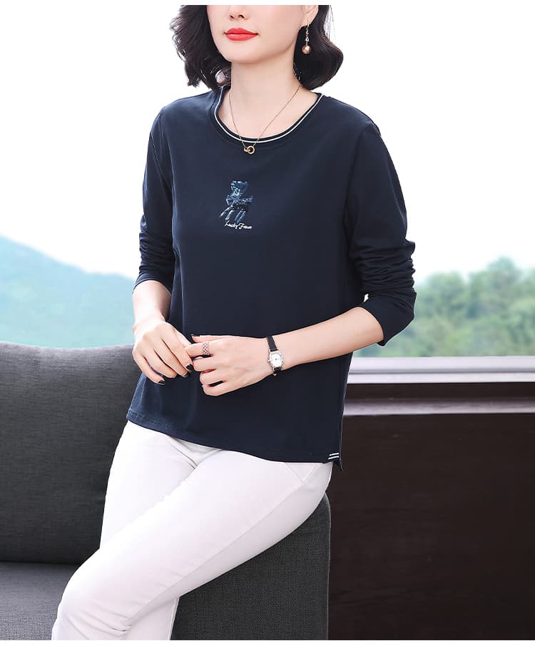 순면 긴팔 티셔츠 여성 가을 의상 2025 년 새로운 패션 빅 사이즈 여성 의류 루즈핏 맨위 긴팔 동정 상세 이미지 10