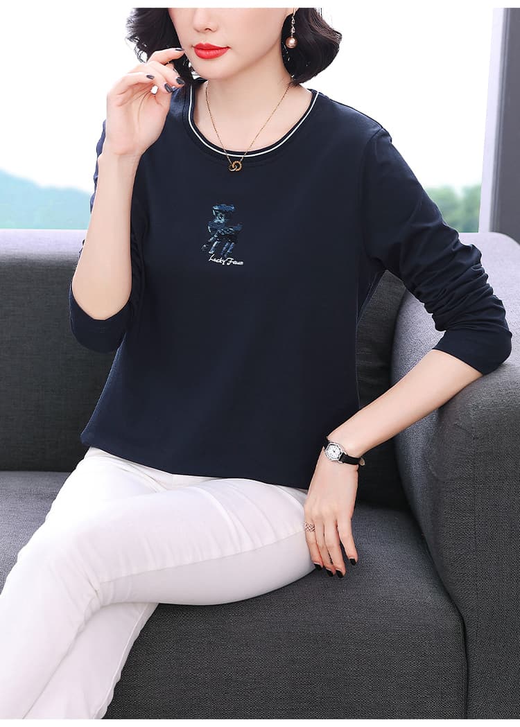 순면 긴팔 티셔츠 여성 가을 의상 2025 년 새로운 패션 빅 사이즈 여성 의류 루즈핏 맨위 긴팔 동정 상세 이미지 12