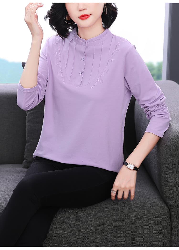 2026 여성 새로운 맨위 엄마 긴팔 티셔츠 여성 지방 mm 빅 사이즈 여성 의류 외국 가스 스탠드 칼라 인사이드 가져 가라. 기본 셔츠 상세 이미지 11