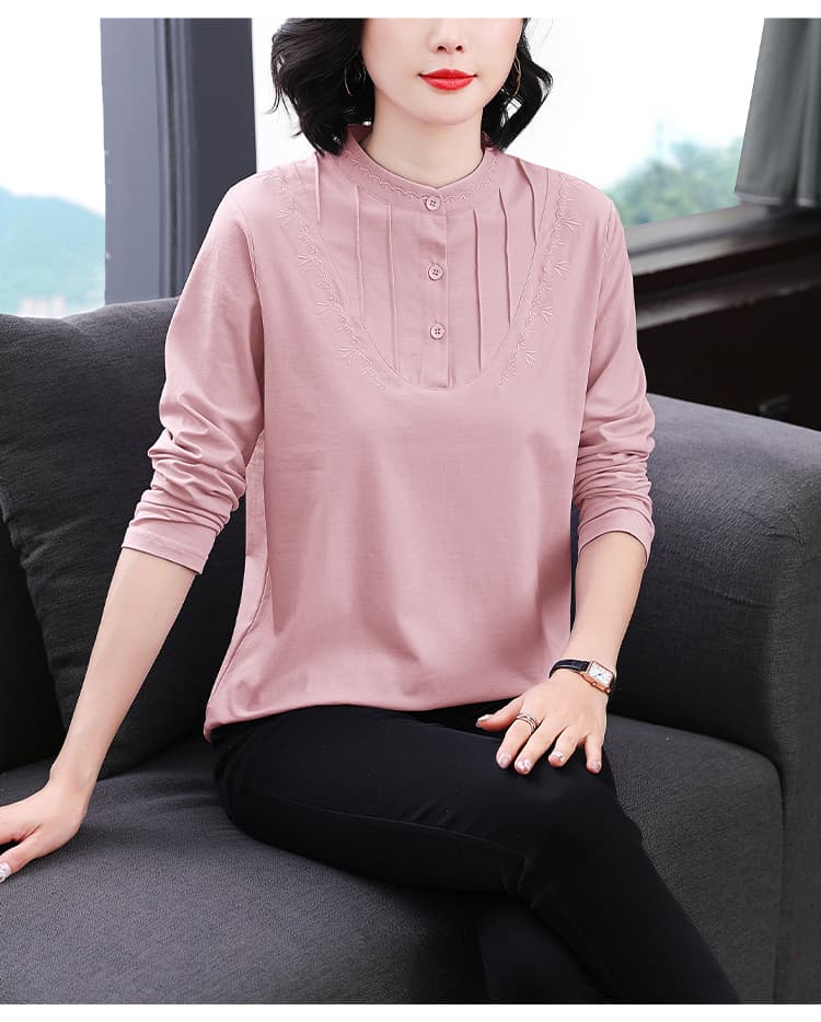 2026 여성 새로운 맨위 엄마 긴팔 티셔츠 여성 지방 mm 빅 사이즈 여성 의류 외국 가스 스탠드 칼라 인사이드 가져 가라. 기본 셔츠 상세 이미지 16
