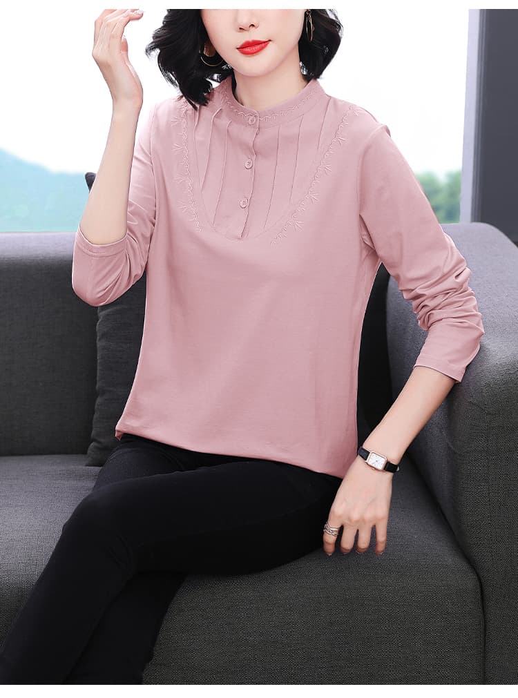 2026 여성 새로운 맨위 엄마 긴팔 티셔츠 여성 지방 mm 빅 사이즈 여성 의류 외국 가스 스탠드 칼라 인사이드 가져 가라. 기본 셔츠 상세 이미지 17