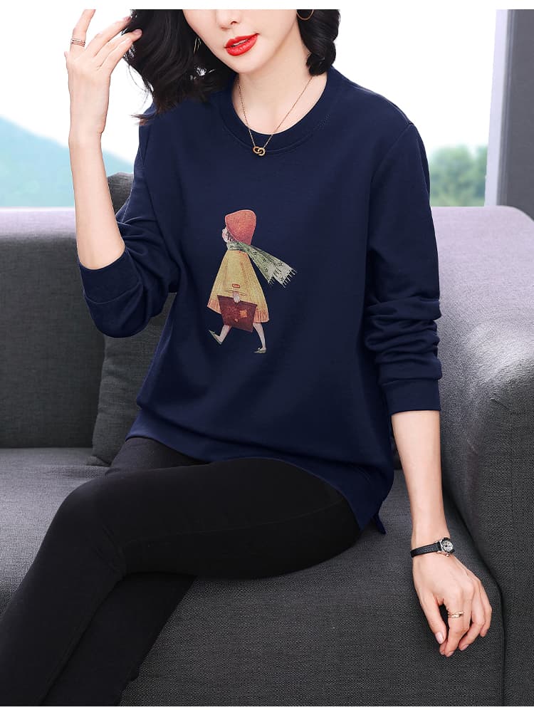 실사 2026 가을 새로운 만화 여성 후드티 일반 밑단 트임 라운드 넥 이른 가을 맨위 루즈핏 긴팔 상세 이미지 18