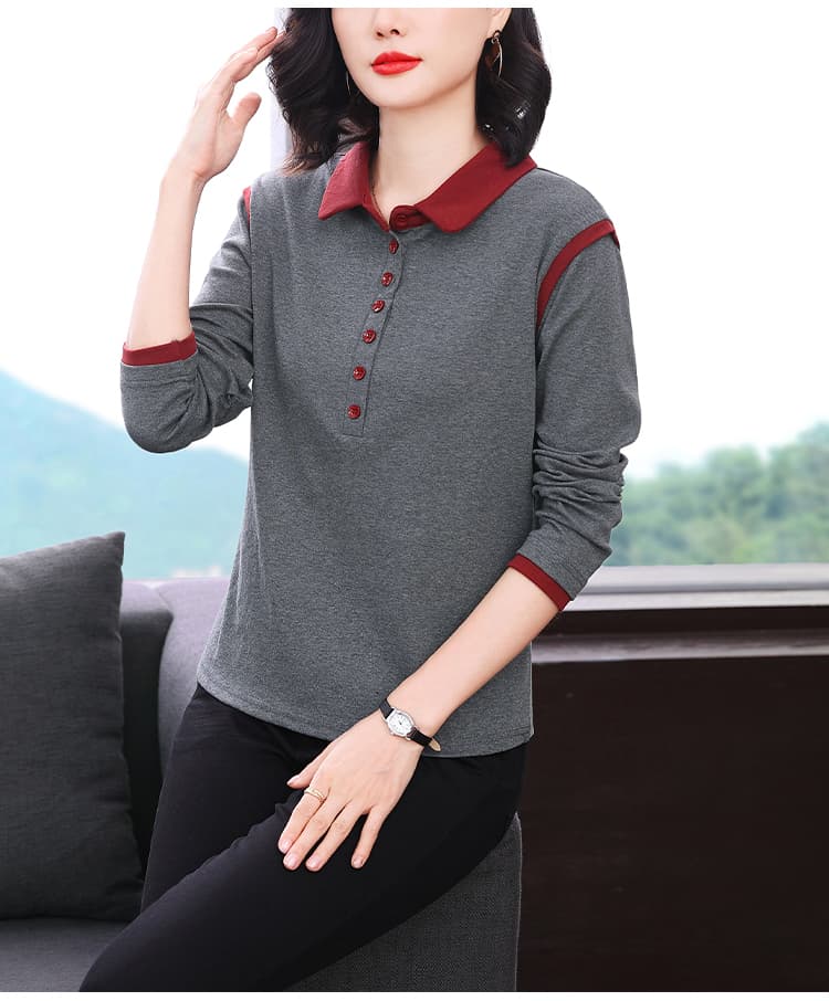 2026 가을 순면 긴팔 티셔츠 여성 외국 가스 연령 감소 패션 슬림해 보이는 다용도 여성 폴로 칼라 기본 셔츠 맨위 상세 이미지 9