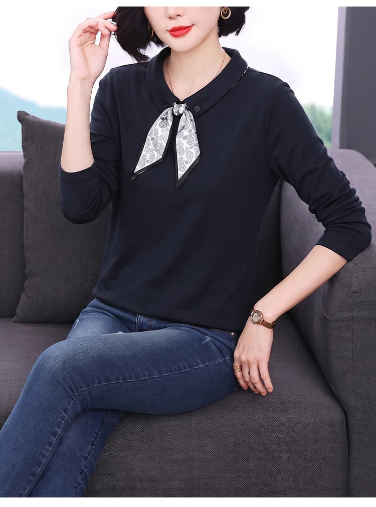 2026 가을 새로운 패션 스카프 폴로 칼라 순면 엄마 섹션 티셔츠 여성 다용도 연령 감소 슬림해 보이는 품격 맨위 상세 이미지 18