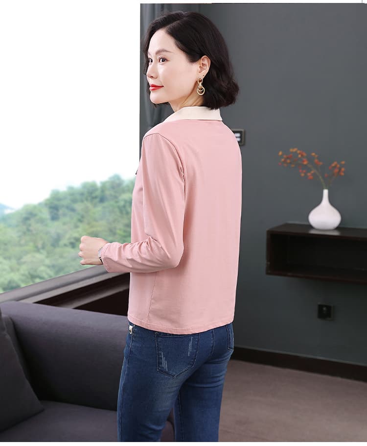 2026 가을 새로운 빅 사이즈 엄마 순면 페이크 레이어드 맨위 여성 패션 외국 가스 여성 반팔 티셔츠 POLO 셔츠 상세 이미지 14