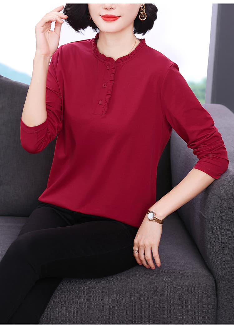 2026 가을 새로운 어머니 드레스 신제품 면 소재 마이크로 폭탄 통기성 편안함 긴팔 티셔츠 만나는 인사이드 가져 가라. 니트 맨위 상세 이미지 12