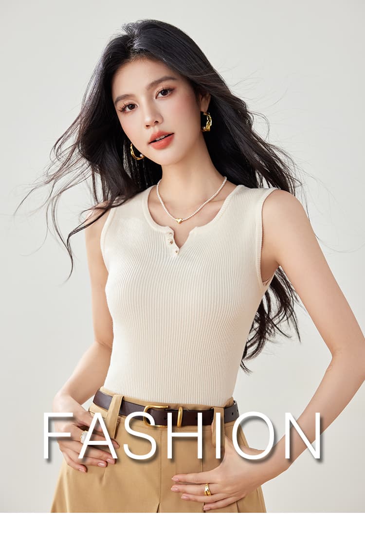 실사 봄 여름 새로운 민소매 니트 스웨터 여성 만나는 조끼 단색 쇼트 스타일 몸매 가꾸기 슬림해 보이는 반 개방 칼라 여성 상세 이미지 1