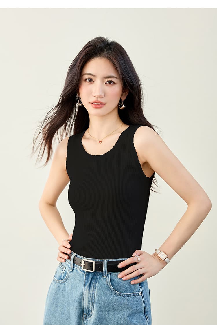 실사 조끼 여성 2026 새로운 화이트 슬립 인사이드 가져 가라. 몸매 가꾸기 민소매 얼음 실크 니트 레이스 맨위 상세 이미지 16