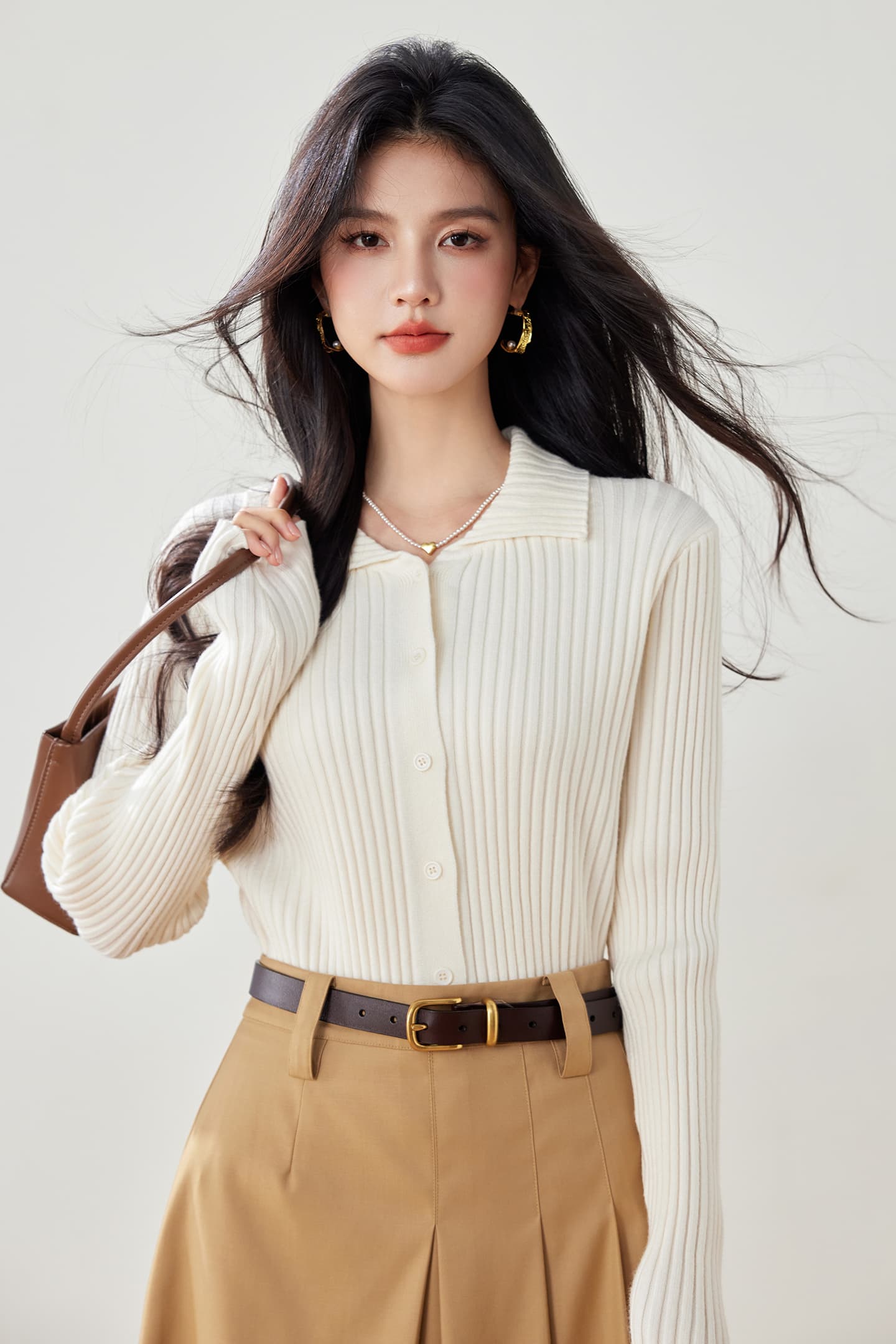 실사 새로운 니트 스웨터 여성 오픈 가디건 POLO 칼라 작은 외투 단색 긴팔 수리 외부 가져 가라. 니트 스웨터 이미지 3