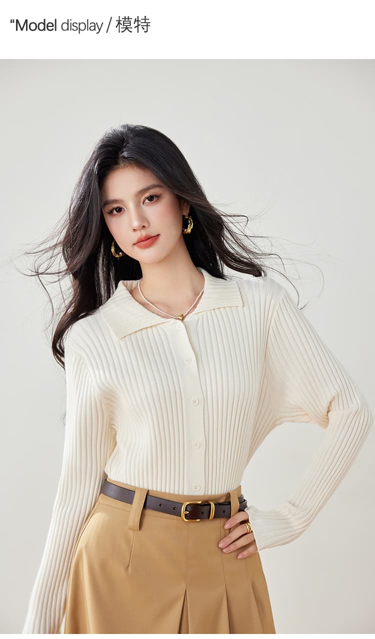 실사 새로운 니트 스웨터 여성 오픈 가디건 POLO 칼라 작은 외투 단색 긴팔 수리 외부 가져 가라. 니트 스웨터 상세 이미지 5