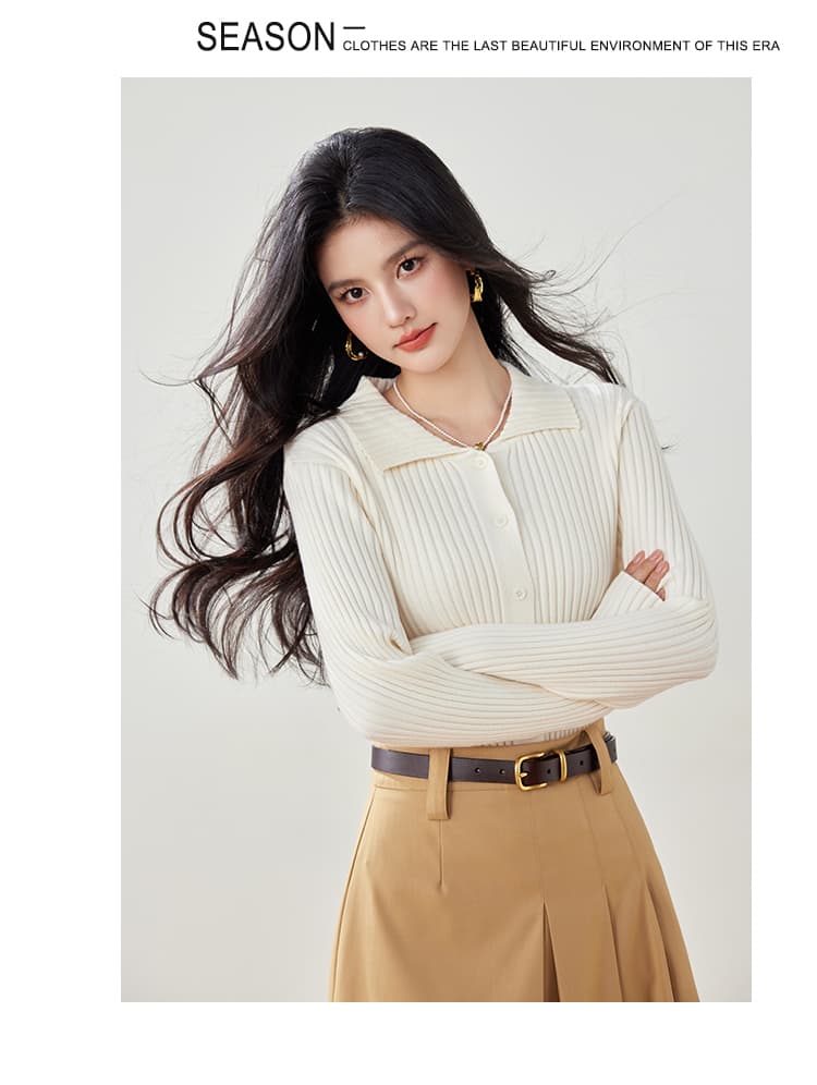실사 새로운 니트 스웨터 여성 오픈 가디건 POLO 칼라 작은 외투 단색 긴팔 수리 외부 가져 가라. 니트 스웨터 상세 이미지 6