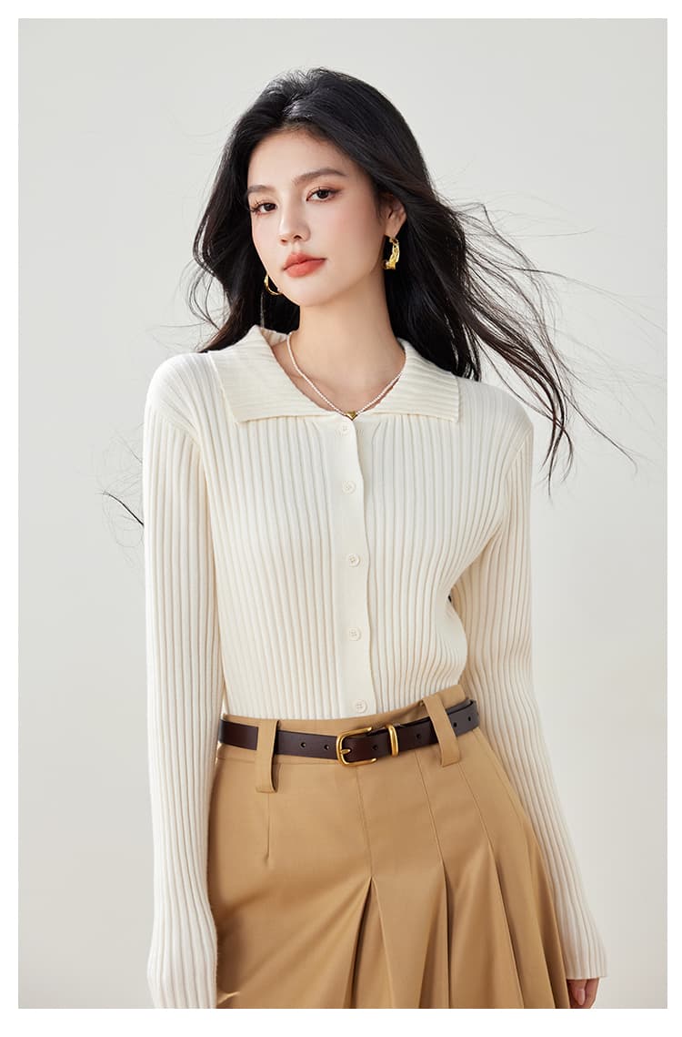 실사 새로운 니트 스웨터 여성 오픈 가디건 POLO 칼라 작은 외투 단색 긴팔 수리 외부 가져 가라. 니트 스웨터 상세 이미지 8