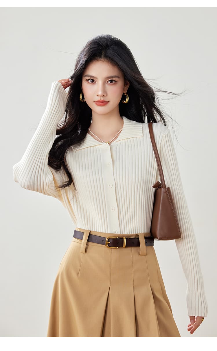 실사 새로운 니트 스웨터 여성 오픈 가디건 POLO 칼라 작은 외투 단색 긴팔 수리 외부 가져 가라. 니트 스웨터 상세 이미지 12