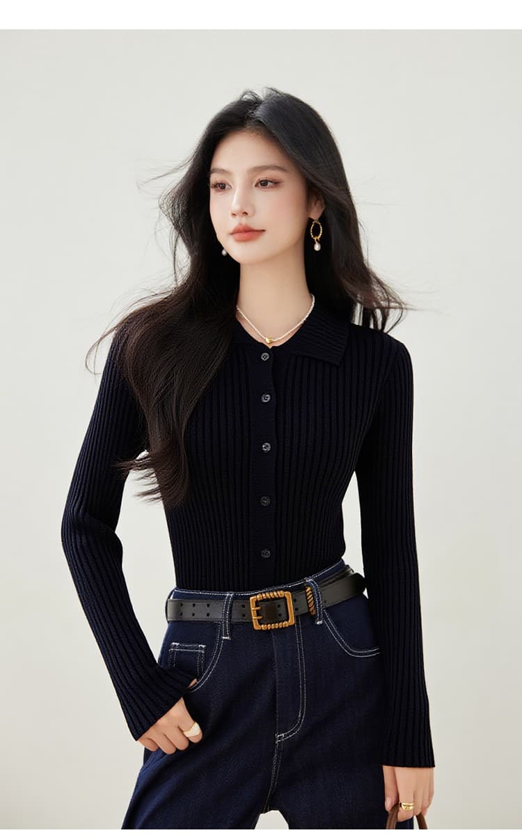 실사 새로운 니트 스웨터 여성 오픈 가디건 POLO 칼라 작은 외투 단색 긴팔 수리 외부 가져 가라. 니트 스웨터 상세 이미지 13