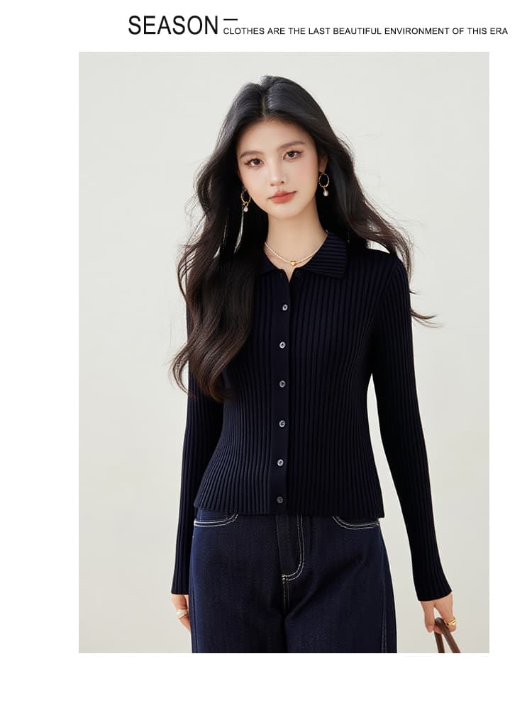 실사 새로운 니트 스웨터 여성 오픈 가디건 POLO 칼라 작은 외투 단색 긴팔 수리 외부 가져 가라. 니트 스웨터 상세 이미지 14