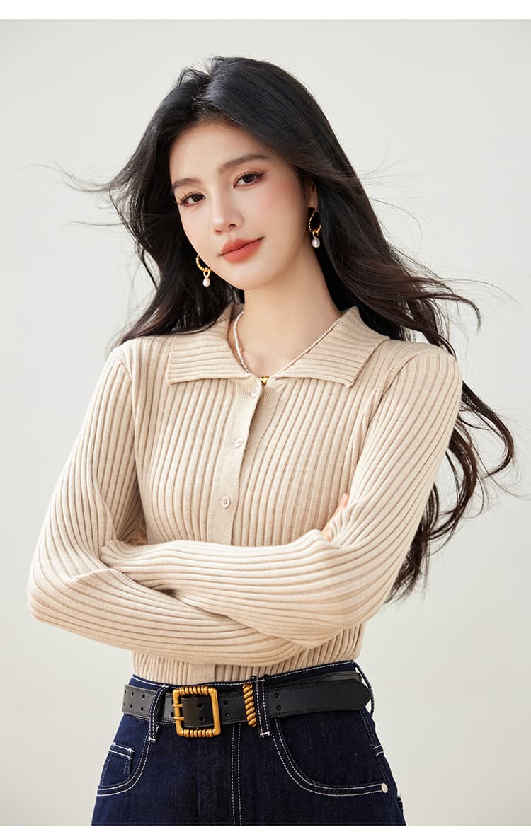 실사 새로운 니트 스웨터 여성 오픈 가디건 POLO 칼라 작은 외투 단색 긴팔 수리 외부 가져 가라. 니트 스웨터 상세 이미지 22
