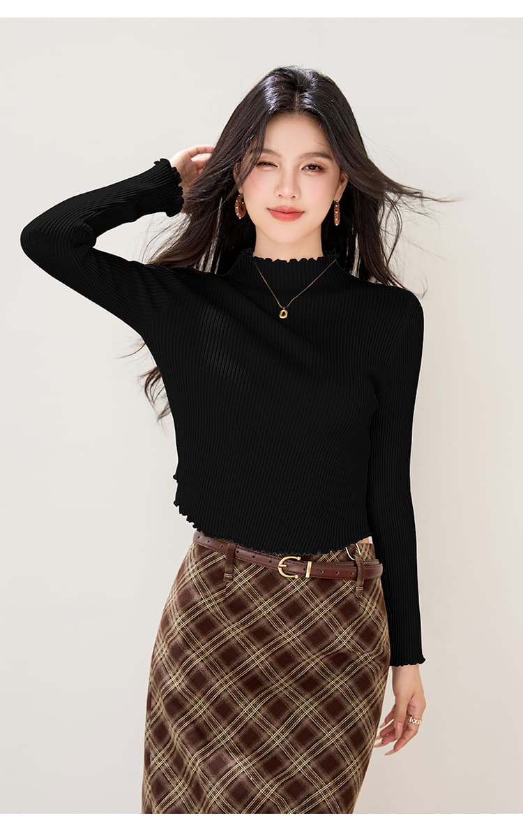 실사 새로운 가을 겨울 니트 스웨터 여성 반하이넥 프릴 긴팔 기본 셔츠 쇼트 스타일 몸매 가꾸기 니트 스웨터 여자 상세 이미지 21