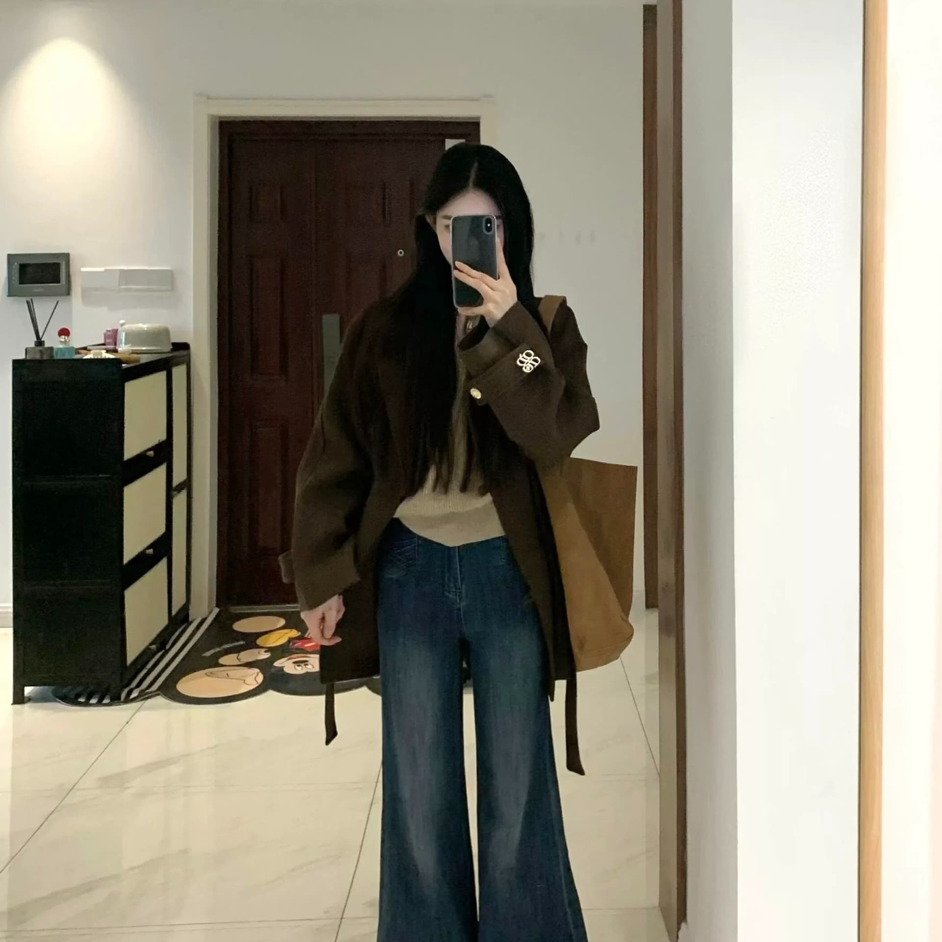 아메리칸 레트로 부유 한 가족 천 골드 브라운 모직 여성 코트 가을 겨울철 고급 센스 자이언트 잘 생긴 두꺼운 모직 코트 이미지 5