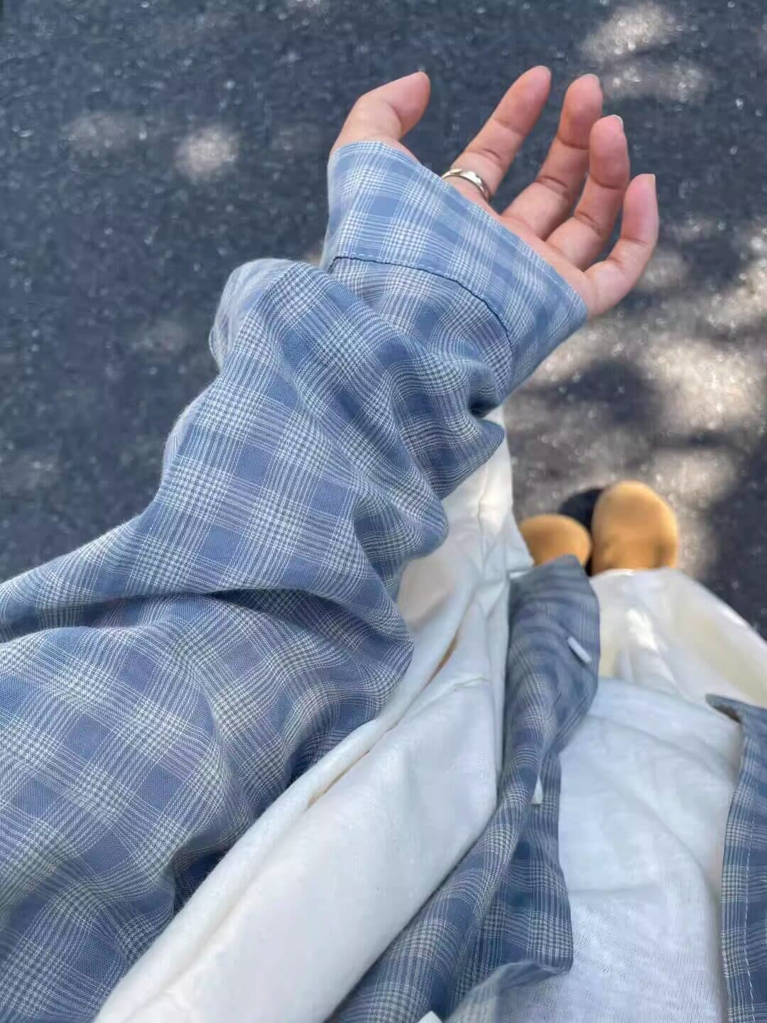 면 챕터 만약 난 같은 단락 긴팔 격자 무늬 셔츠 여름 루즈핏 맨위 다용도 태양 보호 셔츠 셔츠 재킷 상세 이미지 3