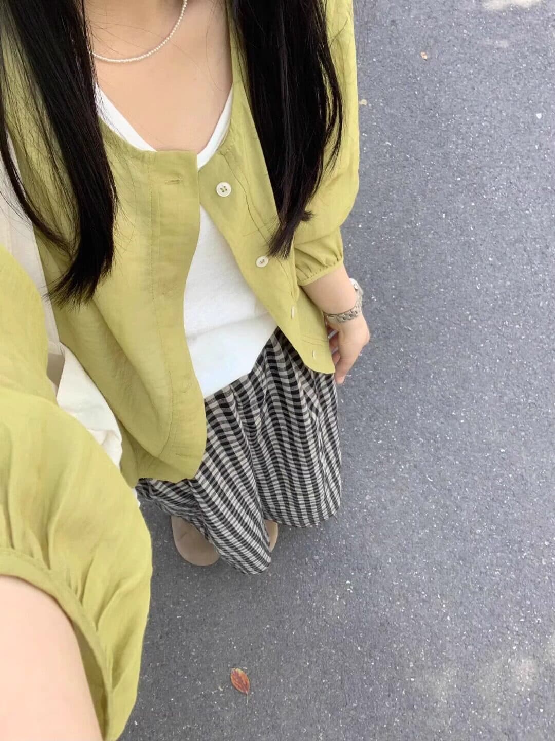 프랑스식 레트로 녹색 면 린넨 자외선 차단 의류 여성 셔츠 여름 얇은 스타일 에어컨 셔츠 재킷 작은 키 쇼트 스타일 맨위 상세 이미지 3