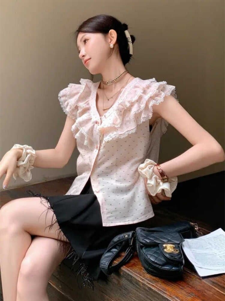 2026 달콤한 스타일 연령 감소 맨위 여성 여름 도트 무늬 외국 가스 맨위 ootd 착용 가져 가라. 새로운 아름다운 도트 무늬 맨위 상세 이미지 3