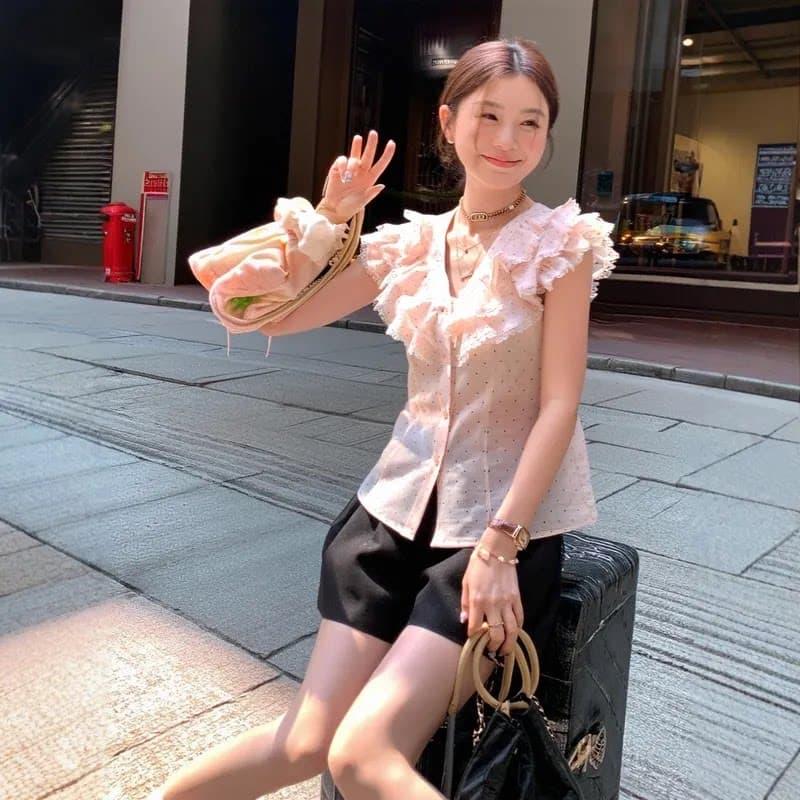2026 달콤한 스타일 연령 감소 맨위 여성 여름 도트 무늬 외국 가스 맨위 ootd 착용 가져 가라. 새로운 아름다운 도트 무늬 맨위 상세 이미지 8
